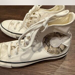 Converse Chuck Taylor Off-White High-Top Sneakers with Snake Print Detail